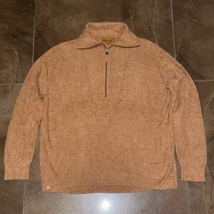 Barefoot Dreams Quarter-Zip Sweater in Camel/Tan